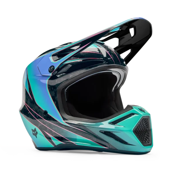 Casco Motocross FOX V3 RS Canvas Blu Acqua
